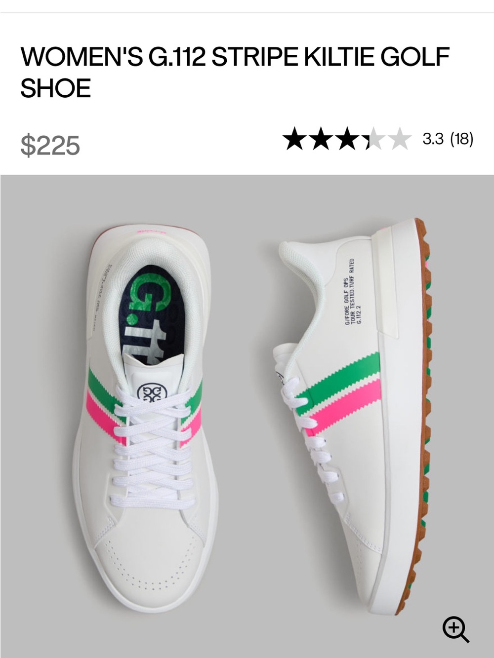 NWB G/FORE WOMEN'S G.112 STRIPE KILTIE GOLF
SHOE-Snow/multi-Size 7.5